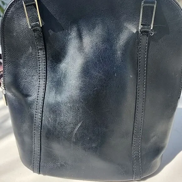 Vintage Saks 5th Ave Genuine Leather Black Bucket Structured Shoulder Bag Purse - Picture 4 of 13